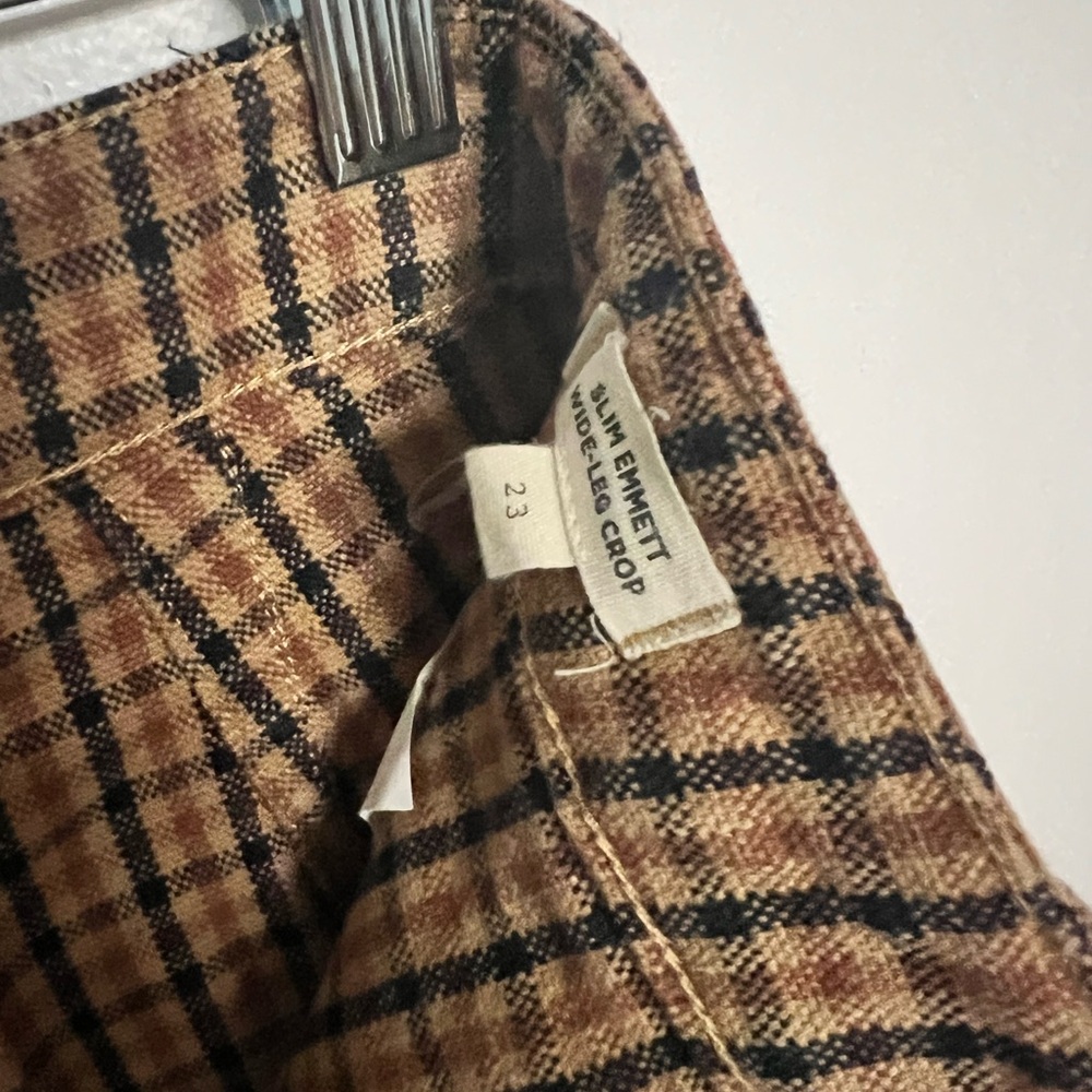 Madewell Brown Tan Slim Emmett Pants Wide Leg Crop Plaid Size 23 - Picture 5 of 10